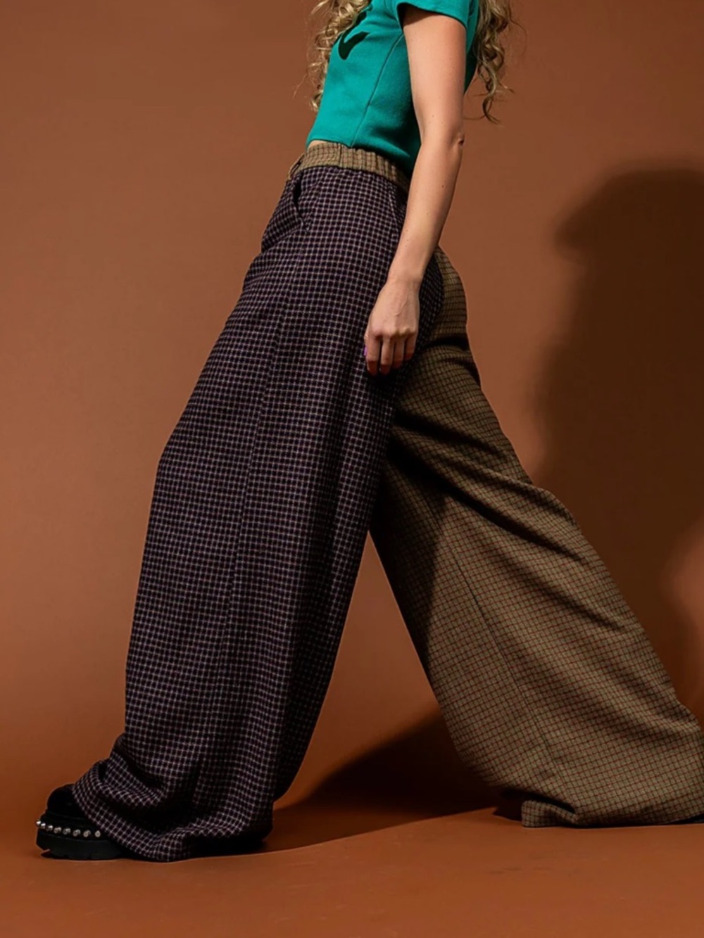 Dressed in LALA Grandpa Chic Half + Half Wide Leg Trousers (B0224)